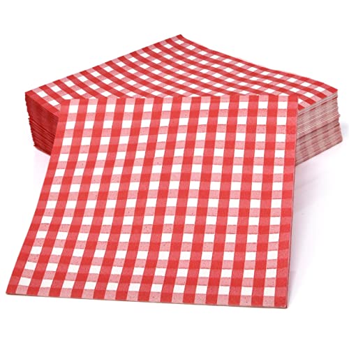 100 Red And White Gingham Cocktail Napkins Disposable Paper Checkered Plaid Beverage Dessert Napkin For Summer Picnic Barbecue Wedding Birthday Baby & Bridal Shower Party Dinner Table Decorations #TOP6