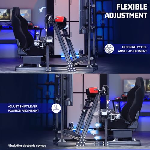 Image of Marada Aluminum Profile Racing Simulator Cockpit With Monitor Stand, Fit For Fanatec, for Thrustmaster T818, for Logitech G923 GPro, Stable Driving Cockpit With Black Seat,Not Included Wheel and Pedal