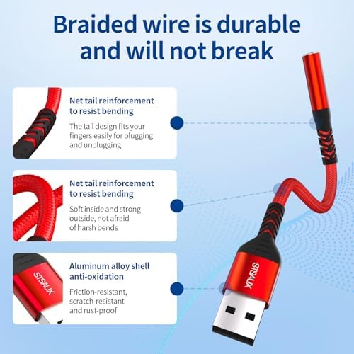 USB to 3.5mm Jack Audio Adapter (2-Pack), External Sound Card Converter，STSAUX USB-A to 3.5mm TRRS 4-Pole Mic Female with PC Windows, Laptop, Mac, Desktops, Linux, Plug and Play No Drivers Needed — view 7