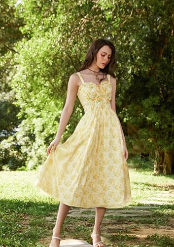 Scarlet Darkness Summer Dresses for Women 2026 Corset Milkmaid Dress Boho Long Dress Beach Midi Dress Yellow 2XL — view 2
