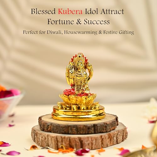 Image of ZAICUS Kubera God Statue - Decorative Murti on Lotus for Home and Office Vastu Puja Money Good Luck & Wealth - Diwali Gift