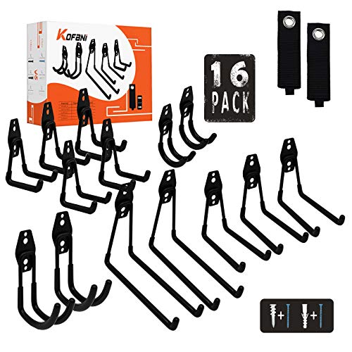KOFANI Garage Hooks, 16 Pack Steel Heavy Duty Garage Storage Hooks with Anti-Slip Coating, Utility Garage Wall Mount Hooks for Hanging Bike, Ladder and Garden Tools