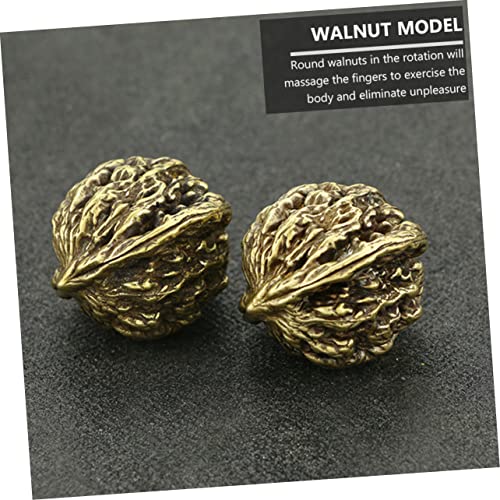 TOVINANNA 1 Pair Copper Walnut Exercise Massage Balls Plantar Massager Walnut Handhold Ornament Balls for Muscles Deep Tissue Foot Sports Decor Solid Large Walnut Handle Model