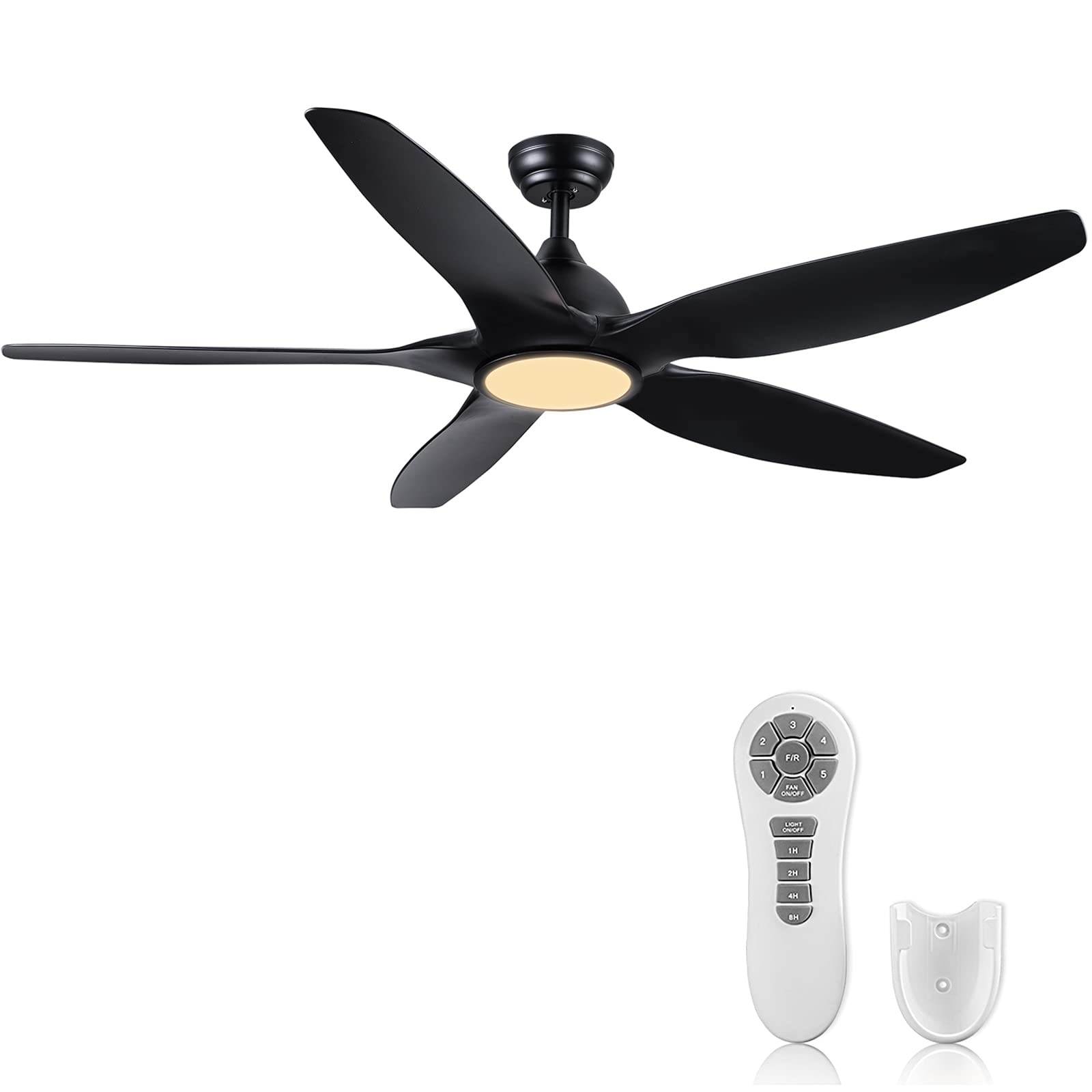 Black Ceiling Fan, Newday 60'' Ceiling Fans with Lights and Remote, Modern Ceiling Fans, Noiseless Reversible DC Motor, Timer, Large Ceiling Fans for Living Room Kitchen, Bedroom, Indoor, Outdoor