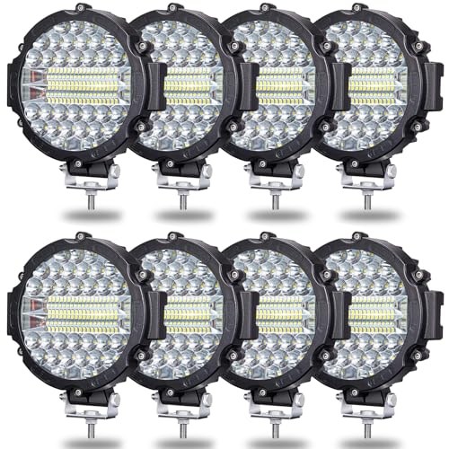 7 INCH Round Light Bar 201W LED Off Road Lights 21000lm Driving Light Pods Trucks Tractor LED Work Lights for Pickup SUV ATV UTV Truck (8x201w black)