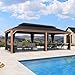 PURPLE LEAF 12' X 24' Outdoor Hardtop Gazebo for Patio Galvanized Steel Double Roof Permanent Canopy Teak Finish Coated Aluminum Frame Pavilion Gazebo with Netting