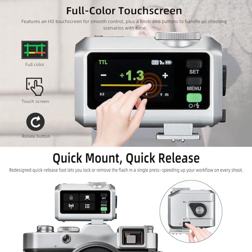 Godox iT30 Pro-F Silver Pocket TTL Flash for Fujifilm Camera: 2.4G Wireless + Touchscreen (Equivalent to Built-in X3 Trigger), Li-ion battery, HSS 1/8000s, 560 Flashes, Built-in Diffuser for portrait