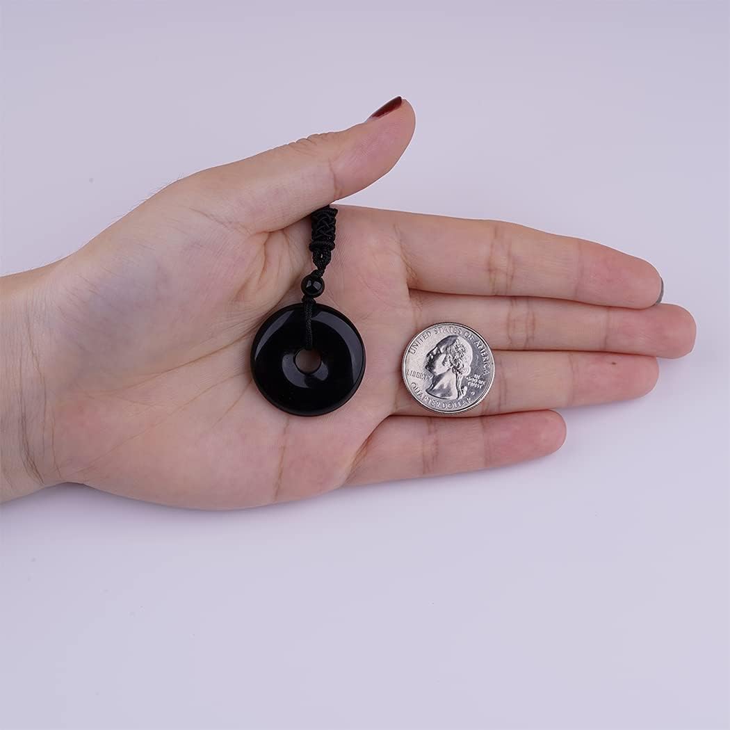 ASGIFT Lucky Coin Crystal Necklace 30mm Round Donut Natural Quartz Protection Pendant with Adjustable Rope Reiki Healing Crystal Stone Spiritual Necklaces for Men Women - Image 3