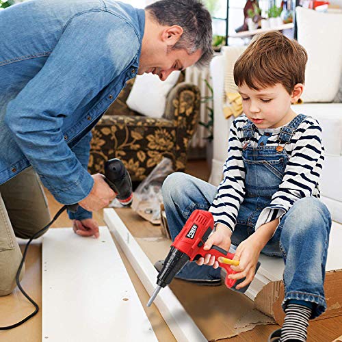 STEAM Life Kids Tool Set with Power Toy Drill - Toy Tool Set Contains Tool Box and Toy Hammer, Goggles, Power Drill and 11 More Play Tools (Red)