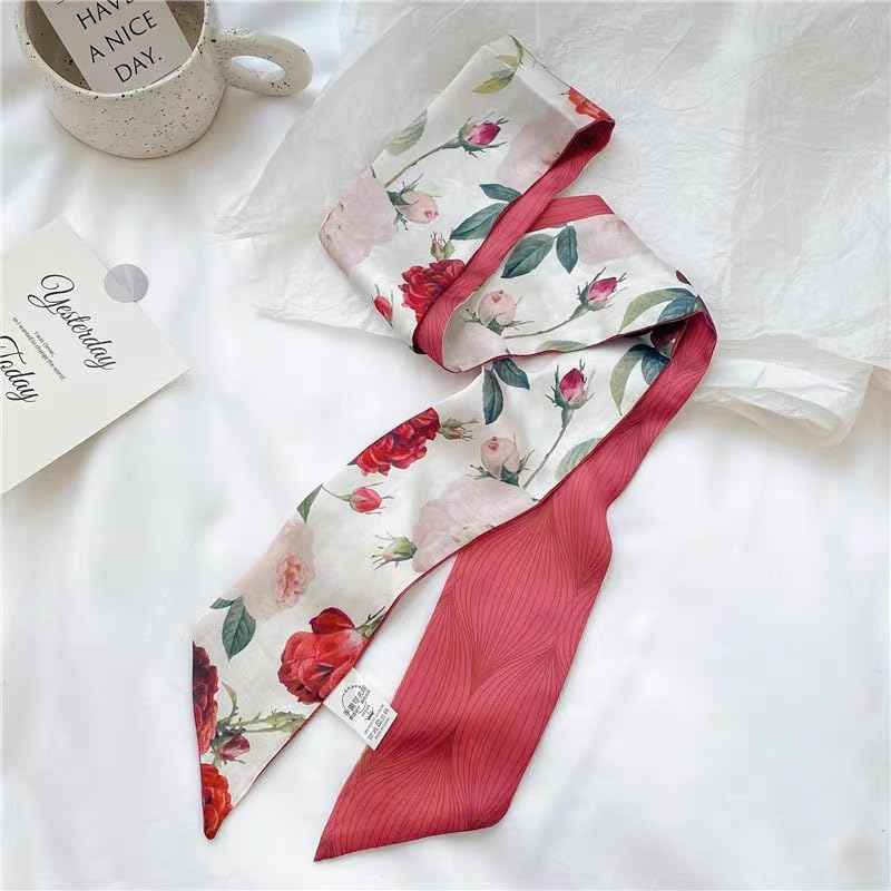 Red Flower Fashion Bag Handbag Handle Ribbon Scarf Polka Dot Printing Neckerchief Scarf Women's Fashion Scarves4