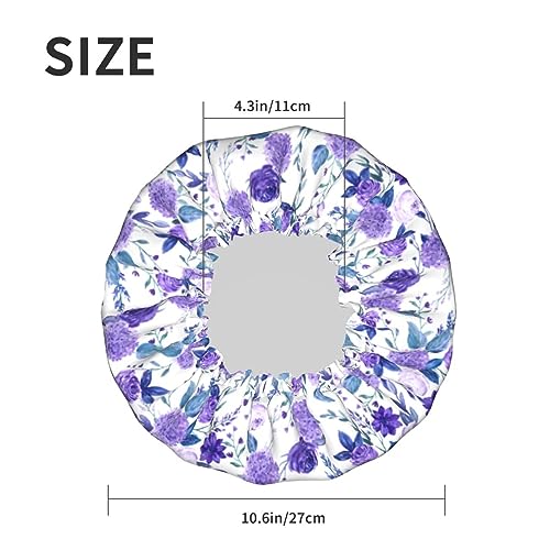 Image of Violet Purple Rose Shower Cap For Women Adjustable Double Waterproof Layers Bathing Shower Hat Hair Protection Reusable Ladies Spa Salon Shower Hat