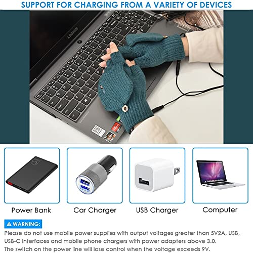 Gants chauffants USB de rechange mixtes en tricot pour l'hiver