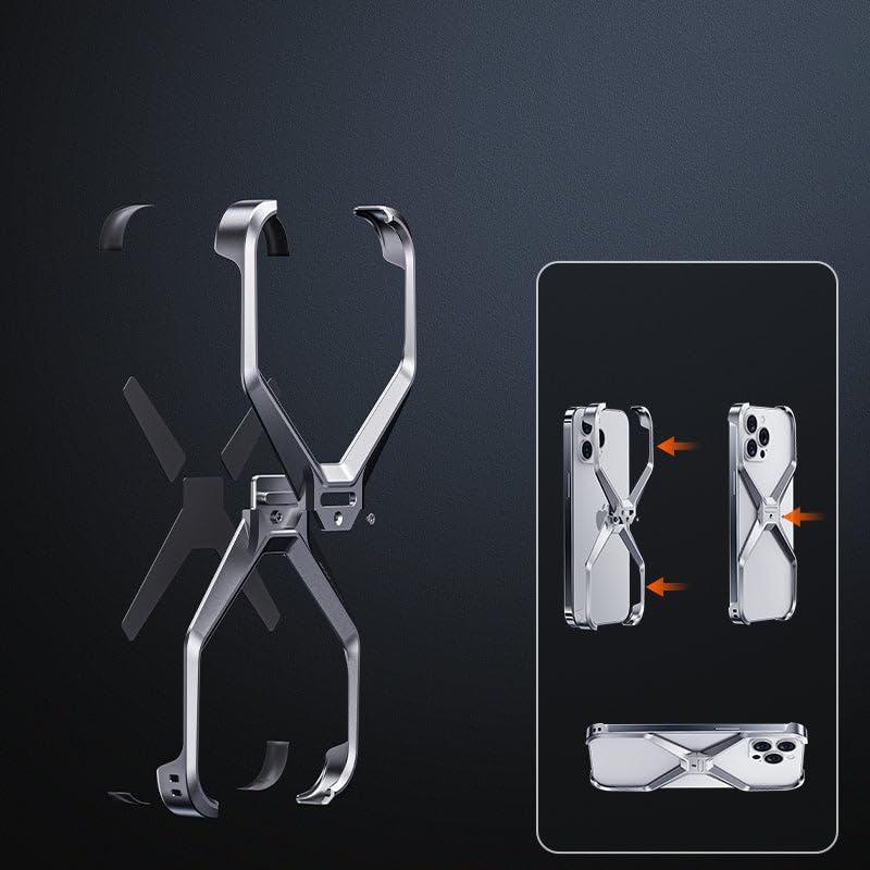 Image of Frameless X Shaped Case Compatible with iPhone 16 Pro | Luxury Aluminum Armor Case | Super Slim Premium Metal - Black
