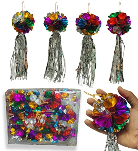 Image of Premium Shiny Paper Handmade Cone Hanging Balls with Tassel (Pack of 12) (Medium)