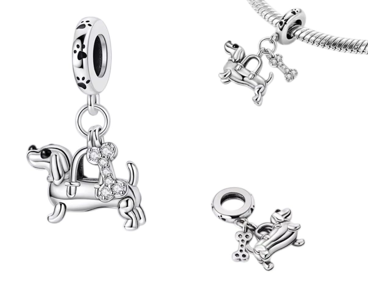 Abalorio Teckel plata ley 925 compatible pulsera Pandora dije perro salchicha 4