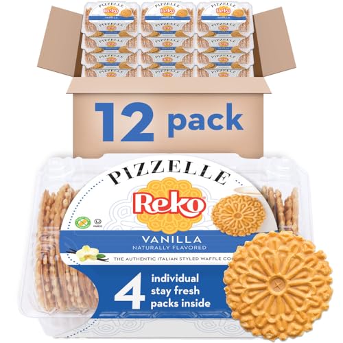 Reko Pizzelle Authentic Italian Style Waffle Cookie, Vanilla, 7 Ounce (Pack of 12)