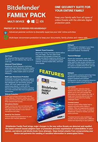 Image of Bitdefender - 5 Devices,1 Year - Family Pack - Total Security | Windows| Mac| Android|iOS | Version | (Single Activation Code) Email Delivery in 2 Hours- No CD |