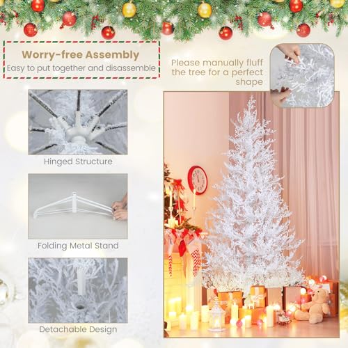 GYMAX 6FT Pre-lit Christmas Tree, Hinged Artificial Xmas Tree with 383 Snow Flocked Branch Tips, 300 Warm White & LED Lights, 11 Dynamic Modes & Timer, Holiday Decoration Tree for Home Party GYMAX 6FT Pre-lit Christmas Tree, Hinged Artificial Xmas Tree with 383 Snow Flocked Branch Tips, 300 Warm White & LED Lights, 11 Dynamic Modes & Timer, Holiday Decoration Tree for Home Party