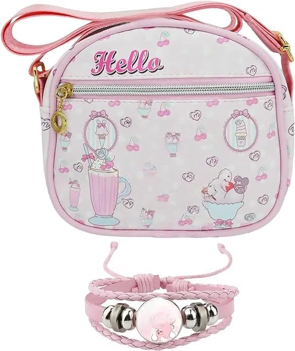 Cute Crossbody Bag with Adjustable Shoulder Strap and Bracelet Charm, Kawaii Handbag with Zipper, Wallet Purse Shoulder Bag Coin Pouch Accessories for Women Girls
