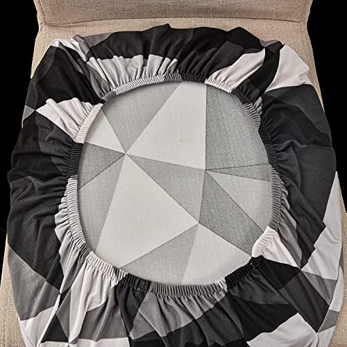 Image of House of Quirk Elastic Chair Cover Stretch Removable Washable Short Dining Chair Cover Protector Seat Slipcover (Pack of 6, Black Triangle), Polyester