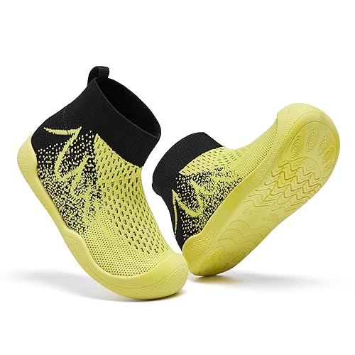TODDLLUBY Childrens Socks Wrestling Shoes Breathable and Non Slip Tennis Shoes Barefoot Sneakers with Arch Support and Toe Protection Washable Yellow Size 10