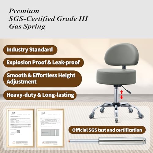 Image of Ergonomic Drafting Stool with Backrest, 400LB Heavy Duty Hydraulic Stool, 19-25 Inch Adjustable Height Rolling Stool Chair with Lumbar Support for Standing Desk, Salon, Tattoo, Kitchen, Home Office