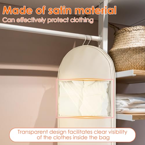 Garment Bag Space Saving Hanging Garment Bag with Self Compression Zipper for Closet Organization Breathable Suit Dress Bags Down Jacket Protector for Storage(Beige-Short) 7