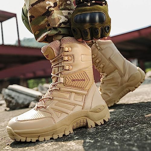 Image of Renyqatt Men's 8 Inch Sand Combat Boots - Military & Tactical - Size 6.5