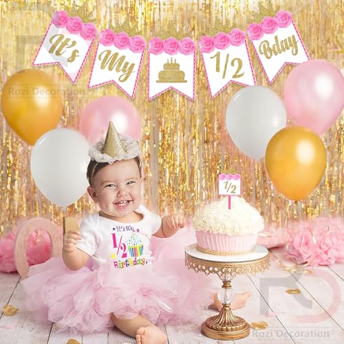 Image of Rozi Decoration Its My Half Birthday Pink Banner for Princess | Half Birthday Decoration for Baby Girl | Pack of 1 Set