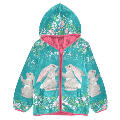 OTVEE Easter Rabbits Floral Wreath Kids Hoodie Jacket Fall Spring Full Zip Warm Outwear Coat