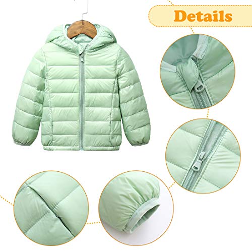 Baby Candy Colour Lightweight Down Jacket Boys Girls Winter Puffer Coat Windproof Solid Hoodie Down Jacket 5-6X Light Green #TOP5