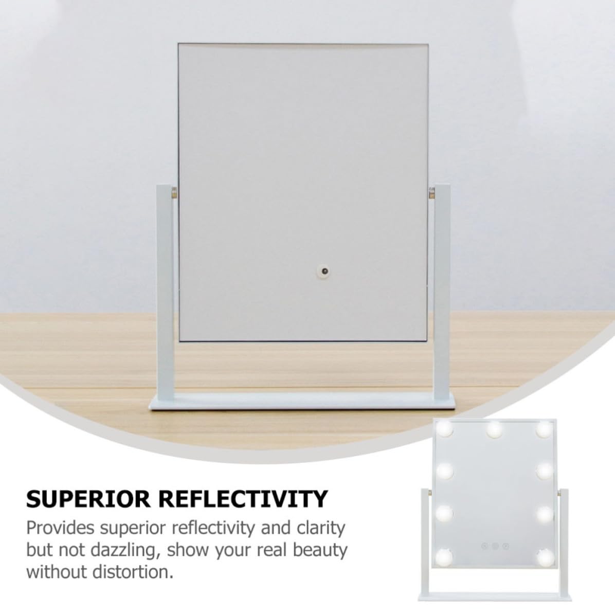 Toddmomy Specchio da Trucco Alta Riflettività Singolo Lato da Tavolo LED con Lampadina 9 3w Metallo Bianco per Uso Domestico e Trucco Quotidiano