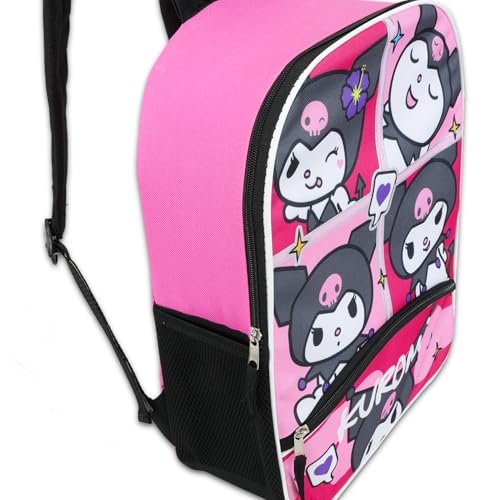 SANRIO Kuromi Backpack for Kids - Bundle with 16" School Bag for Girls Plus Water Bottle, Tattoos, More | Kuromi Backpack for Kids School Supplies3