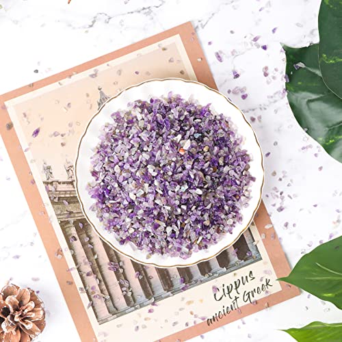 Image of T4U Tumbled Chips Stones Crushed Crystal Quartz 2 LB, Irregular Shaped Gravels Pebble Healing Stones, DIY Smoothed Rock for Potted Plant,Resin Art,Vase Fillers Aquarium Gravel Rocks (Amethyst)