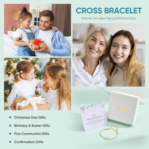 Cross Bracelet for Girls, 14K Gold Plated Christian Jewelry, Colorful Beads - image 4
