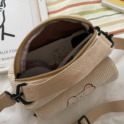 Corduroy Crossbody Bag for Women Cute Bear Patterned Crossbody Bag Kawaii Purse Bag4