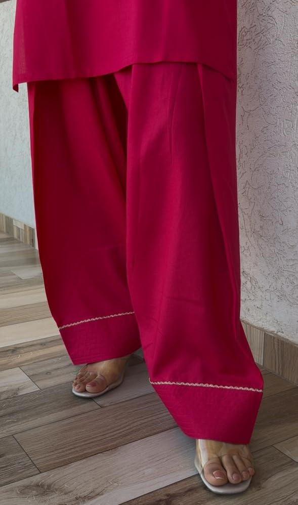 Image of Women's Rayon Farshi Salwar Suit For Ladies 3 /4 Sleeves || Plain Kurti With Palazzo Set For Girls