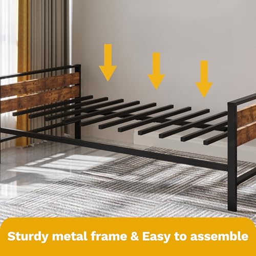 DWVO Twin Daybed with Trundle, Metal Sofa Bed Frame with Wood Headboard and Pull-Out Trundle, Adjustable Height Trundle Daybed for Guest Room, Living Room, Easy Assembly, Black