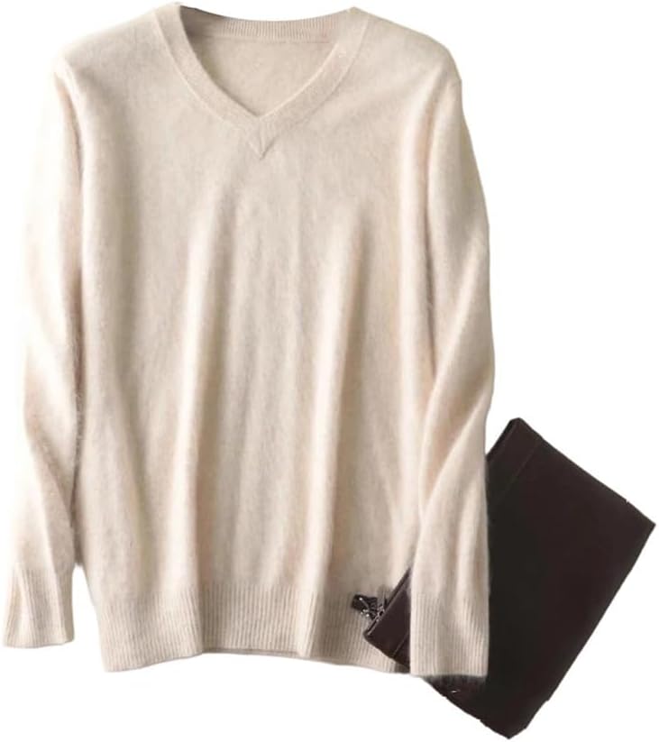 Men's Cashmere V-Neck Pullover Autumn Winter Warm Long Sleeve Casual Sweater