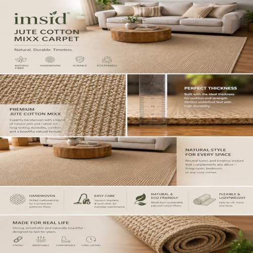 Image of Rounds Jute Carpet - Handwoven Natural Fiber Rug for Living Room, Bedroom, Entryway | Boho Chic Eco-Friendly Area Rug | Rustic Designer Floor Mat:-(Jute, 6x6 feet