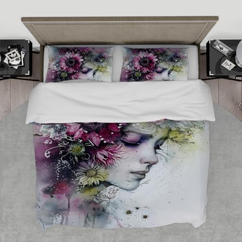Housse de couette en microfibre douce 200x200cm avec fermeture éclair imprimé fleur