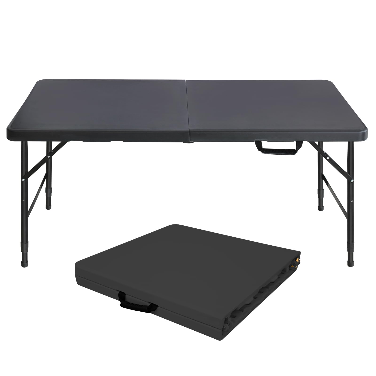Table pliante 125 x 61 cm en plastique - Table de jardin pliante multifonction avec poignée pour barbecue, camping, fête - Noir