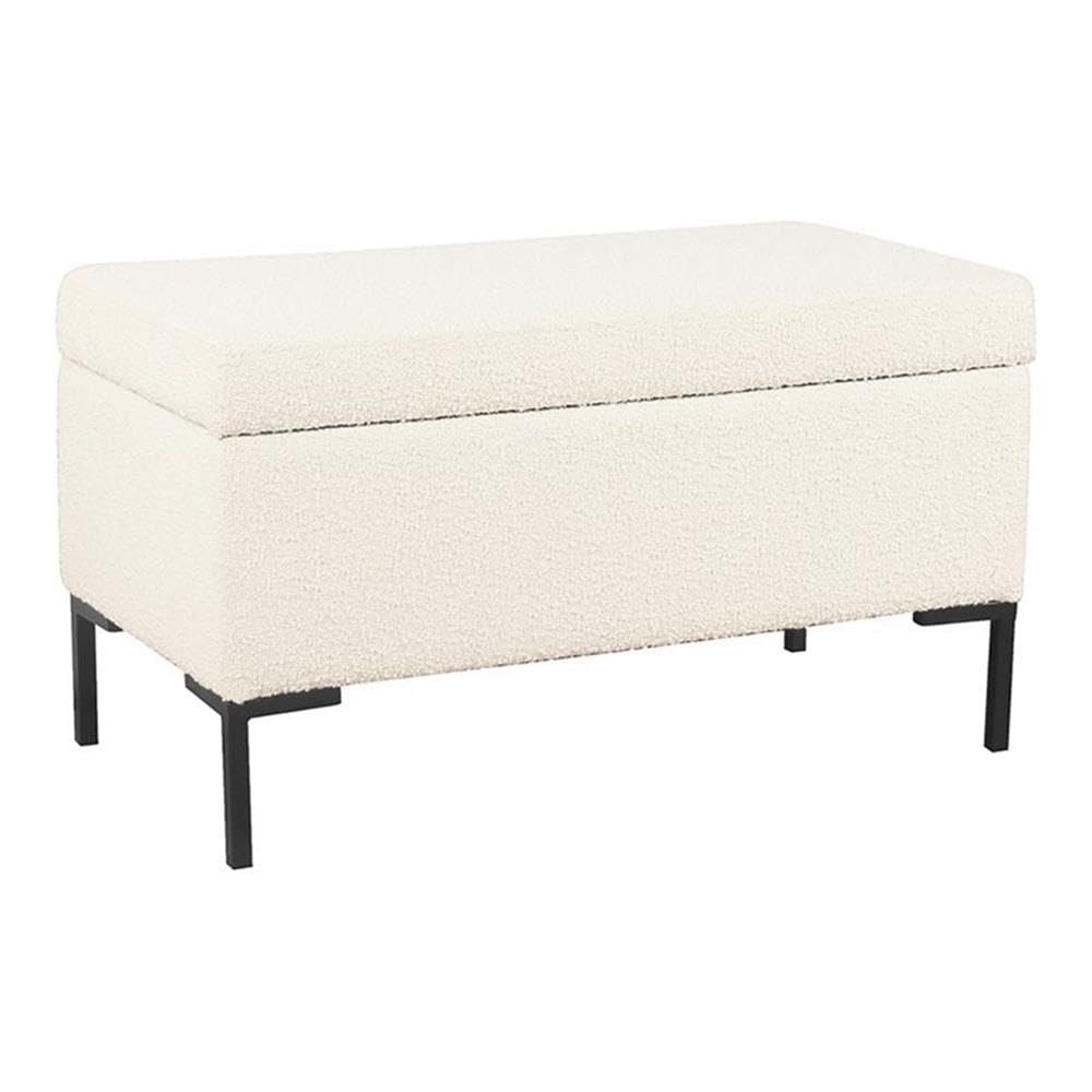 HomePop Upholstered Storage Bench with Metal Leg Home Décor|Bench with Storage for Living Room & Entryway - Cream Boucle