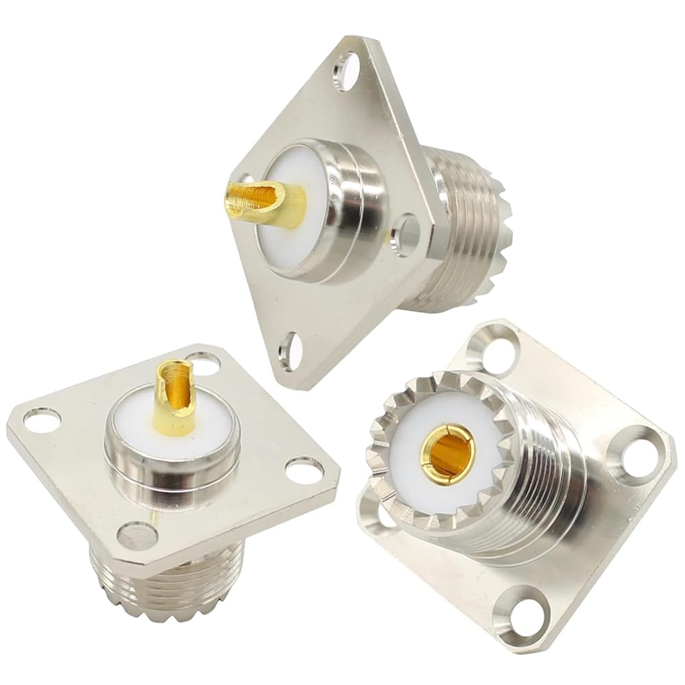 TUOLNK SMA Femelle vers UHF Femelle Jack Panneau Montage sur Châssis Adaptateur Coax RF SO239 PL259 vers SMA 4 Trous Bride Montage sur Panneau 2 Pack