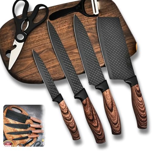 Jogo De Facas 6 Unidades Premium Rustica Amadeirada Black Corte P...