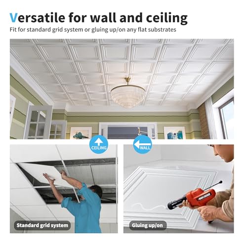 Image of Art3d PVC Ceiling Tiles, 2'x2' Plastic Sheet in White (24-Pack)