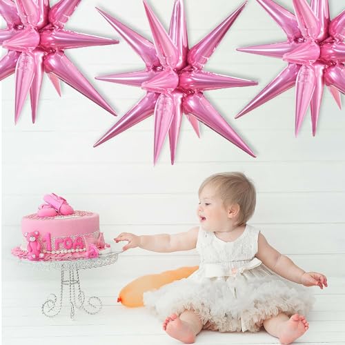 Image of TONIFUL 4 Pcs Explosion Star Balloons Light Pink Foil Balloon Party Decor | 22 Inch Large Mylar Star Balloon for Girls Women Birthday Wedding Bridal Shower Baby Shower Anniversary Photo Booth Supplies