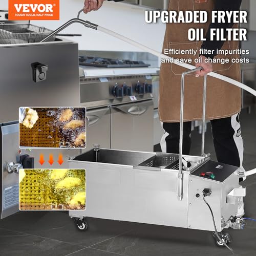Image of VEVOR Mobile Fryer Filter, 300W Oil Filtration System with 5 L /min Flow Rate, Frying Oil Filtering System with 10 L /min Pump Wheels Oil Hose, 110V /60Hz (58L)