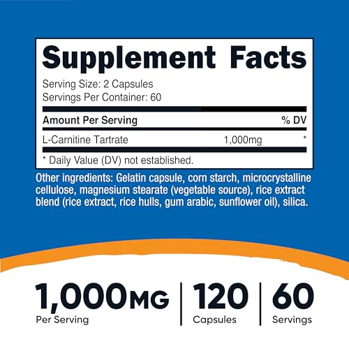 Nutricost L-Carnitine Tartrate 1000mg, 120 Capsules - 500mg Per Capsule (60 Servings) - Image 3