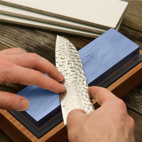 Sharp Pebble Premium Whetstone Knife Sharpening Stone 2 Side Grit 1000/6000 Waterstone- Whetstone Knife Sharpener- NonSlip Bamboo Base & Angle Guide - Image 5